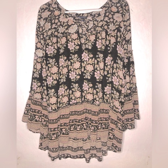 American Eagle Outfitters Dark Floral boho Grunge Tunic Top Blouse Size Medium - Picture 5 of 7